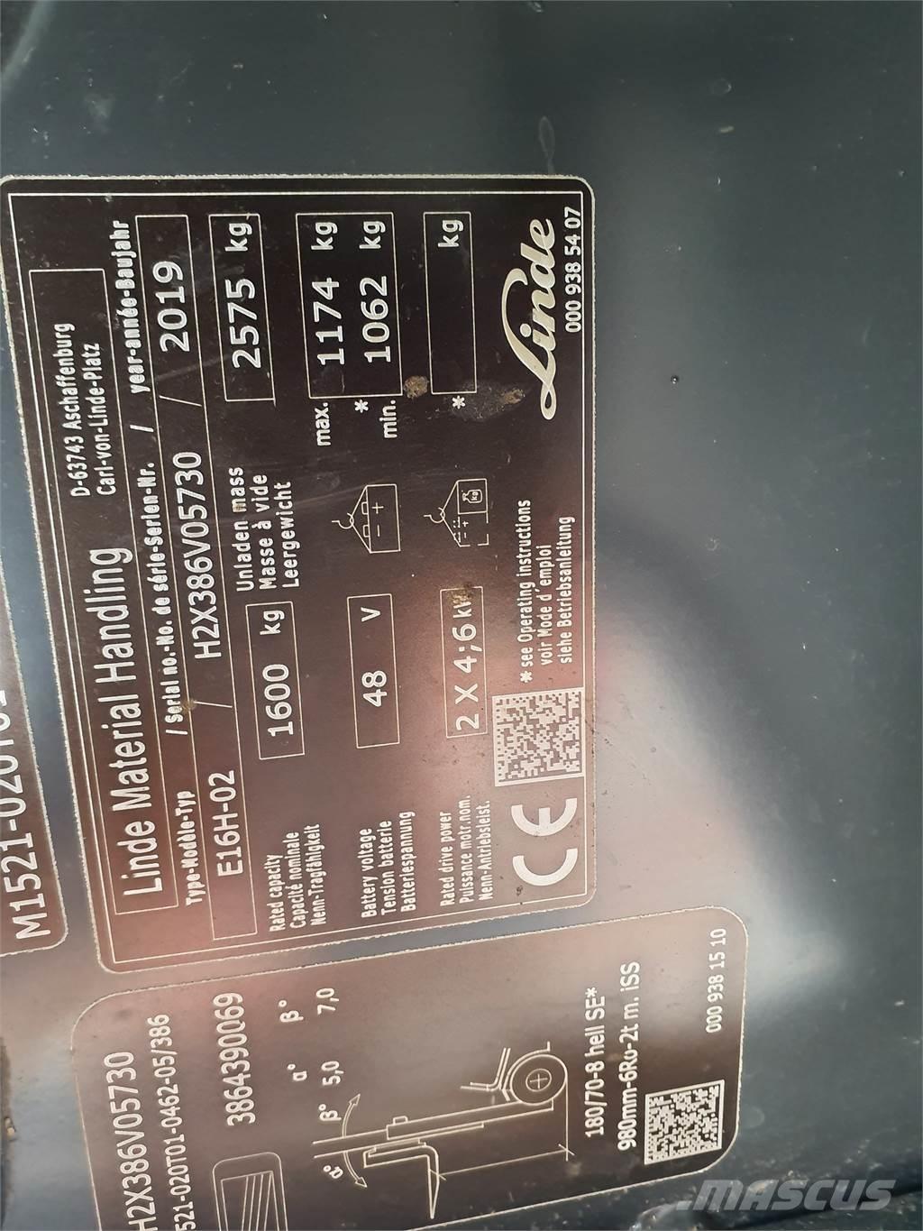 Linde E16 전동 지게차