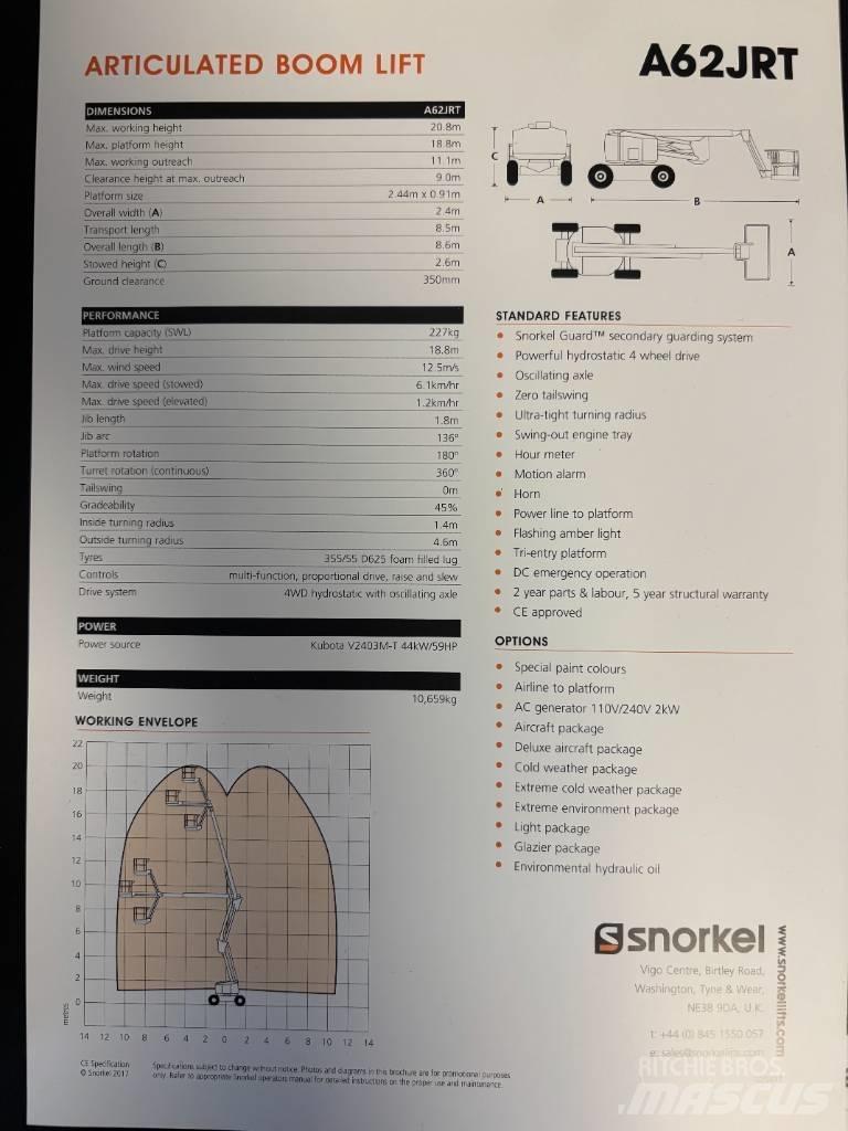 Snorkel A 62 J RT 관절형 전동이동 리프트