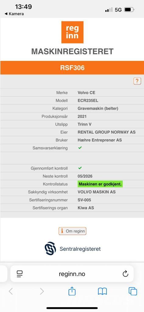 Volvo ECR 235 EL 대형 굴삭기 29톤 이상