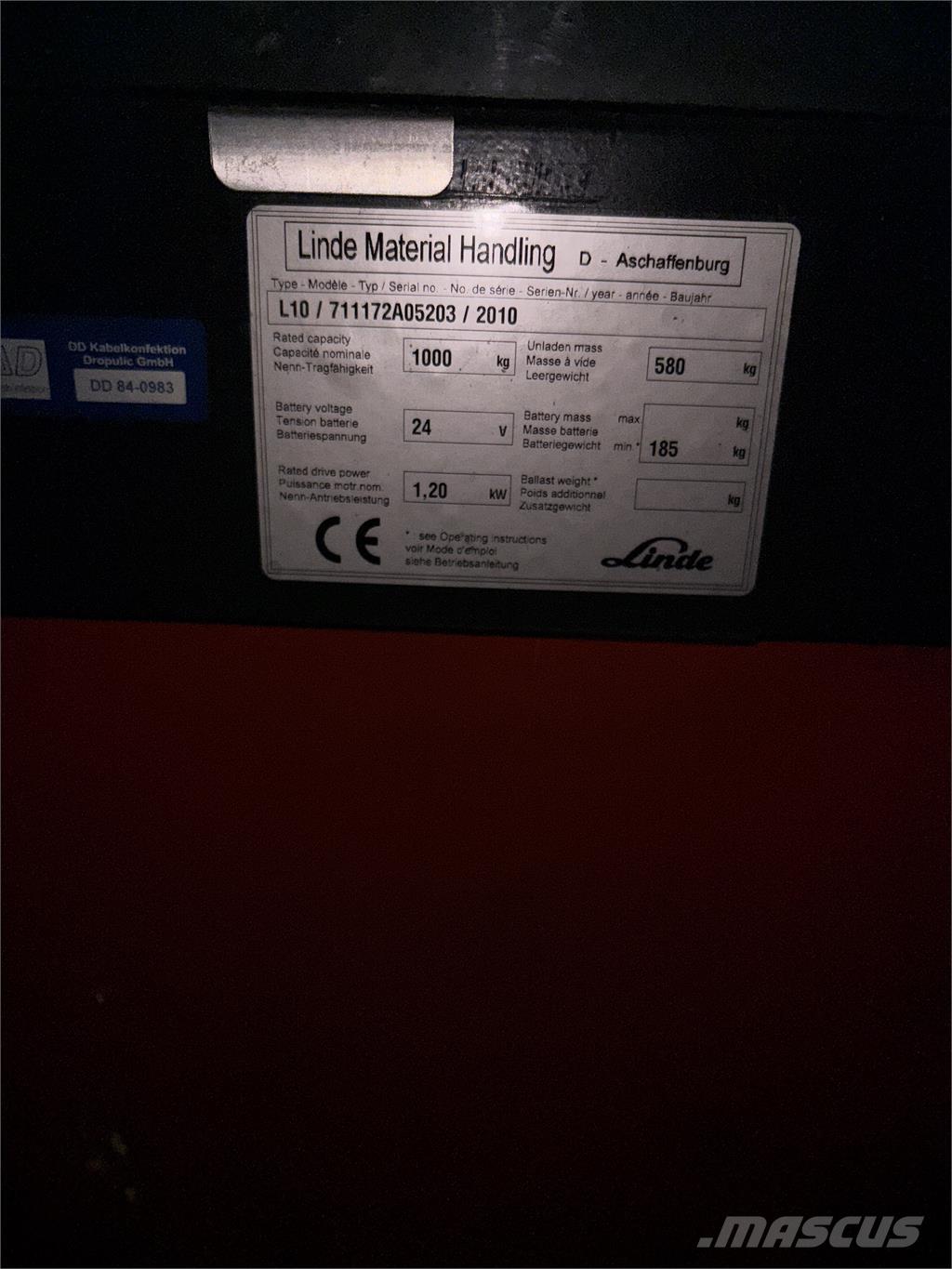 Linde L10 defekt 보행식 리치 지게차