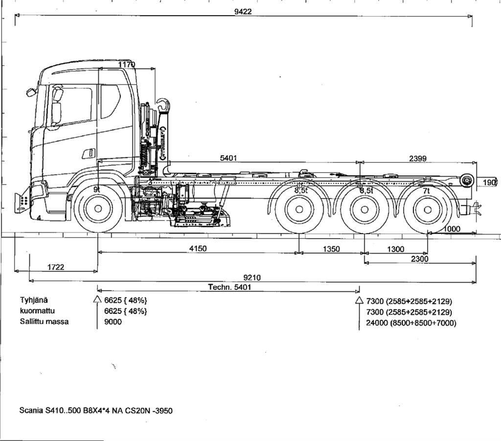 Scania R590 8x4 훅 리프트 트럭
