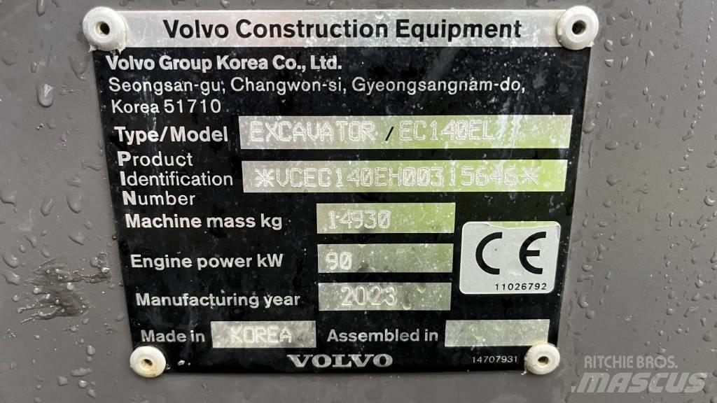 Volvo EC140EL 대형 굴삭기 29톤 이상