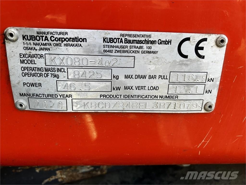 Kubota KX 080-4 A2 중형굴삭기 7톤-28톤