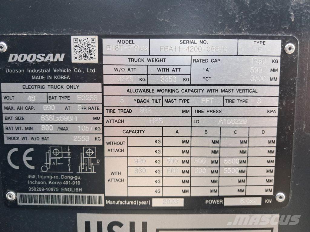 Doosan B18T-7 PLUS 전동 지게차