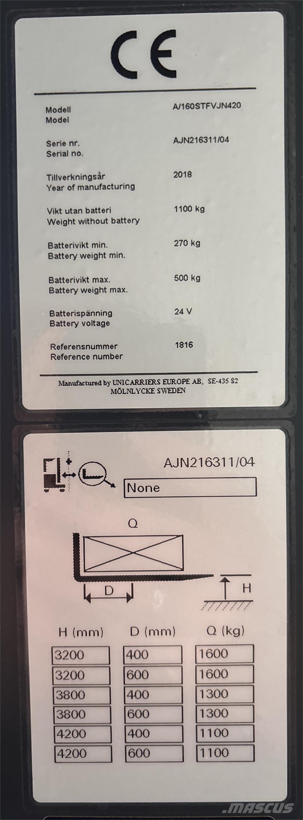 Atlet A160 보행식 리치 지게차