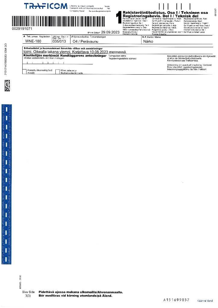 Närko D52B13N61 TPV 박스 바디 트레일러