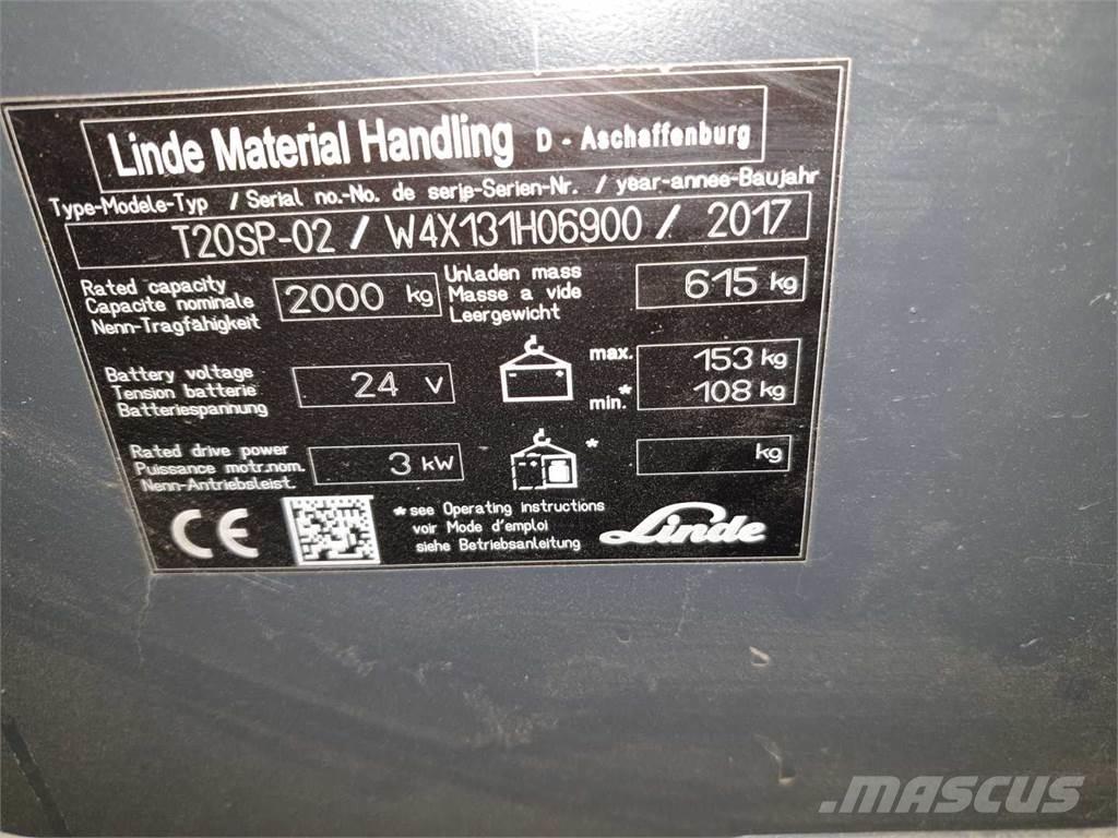 Linde T20SP ION 보행식 리치 지게차