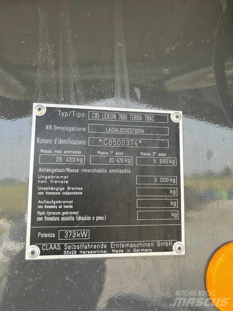 CLAAS LEXION 7600 TT 콤바인 수확기