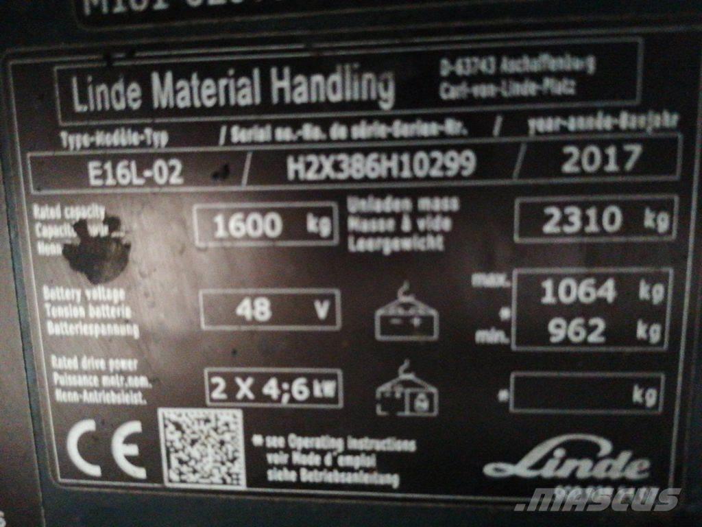 Linde E16L-02 전동 지게차