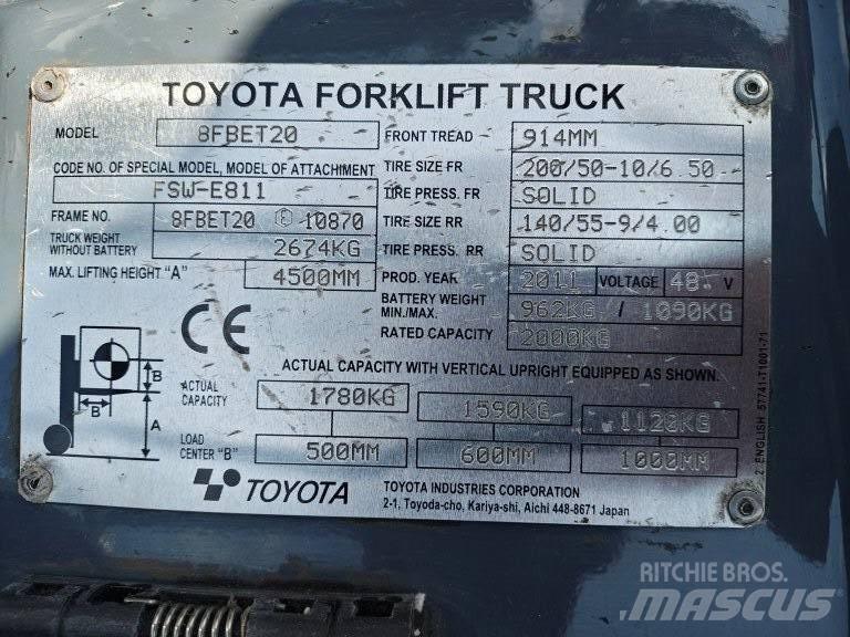 Toyota 8 FBET 20 전동 지게차