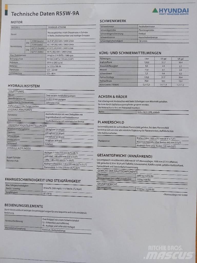 Hyundai 55W-9  휠 굴삭기