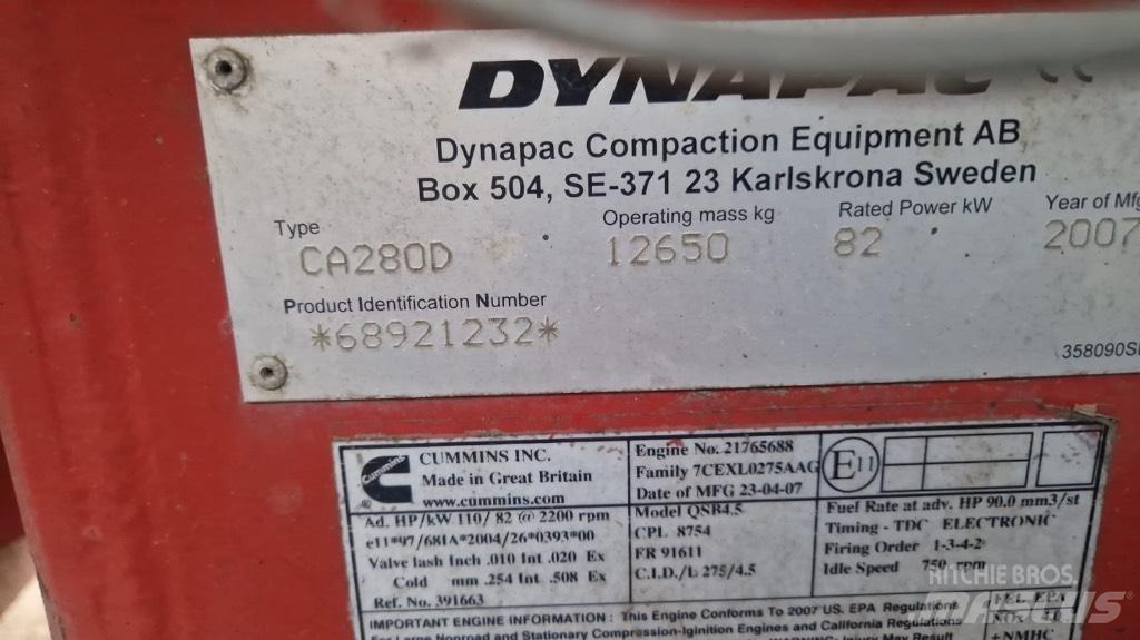 Dynapac Ca280d 트윈 드럼 롤러