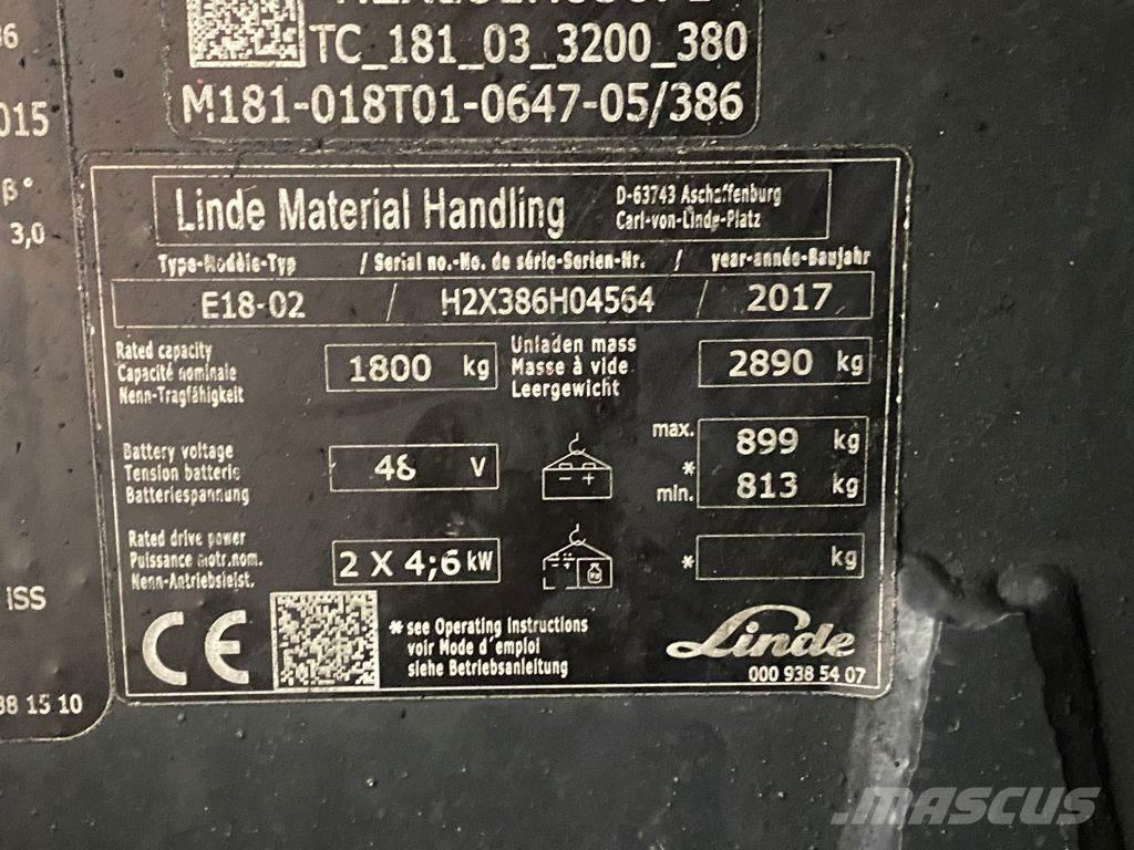 Linde E18-02 전동 지게차