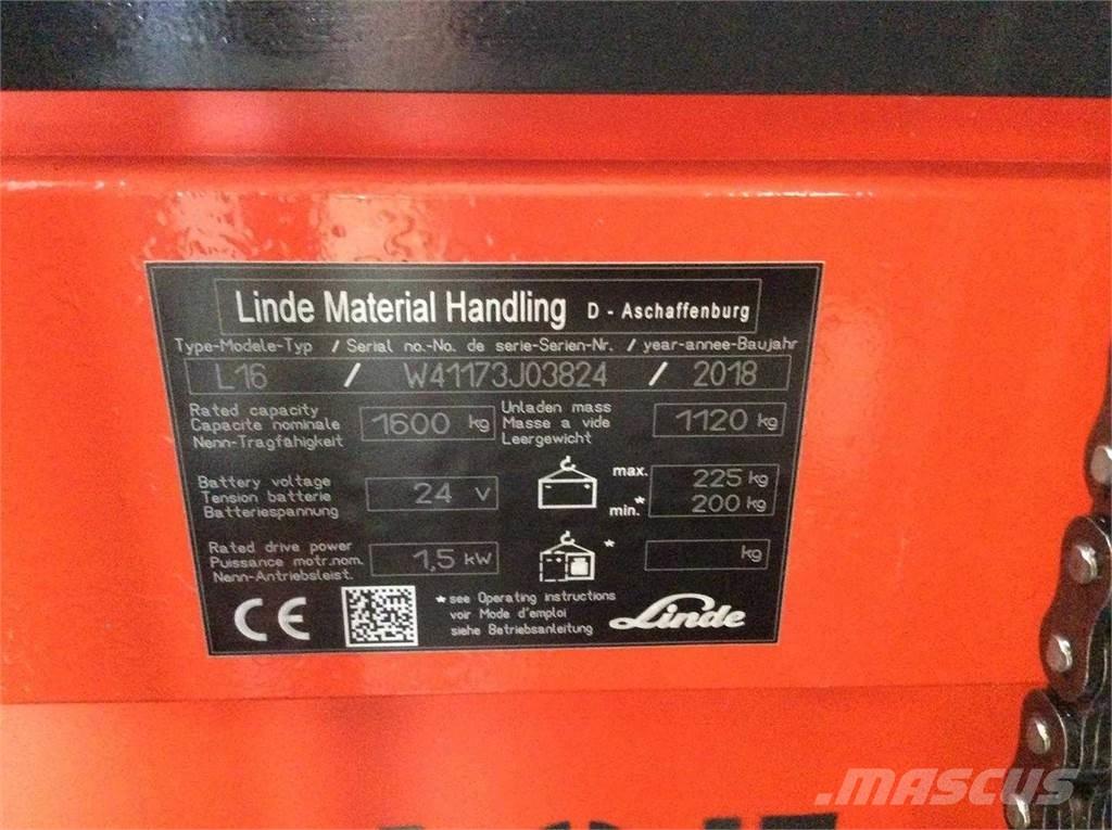 Linde L16 보행식 리치 지게차
