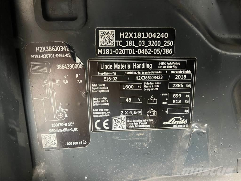 Linde E16 전동 지게차