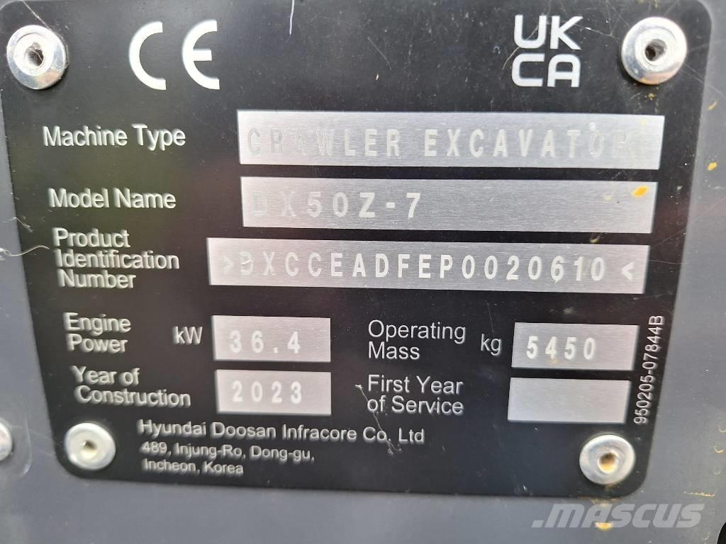 Develon DX 50 Z-7 소형 굴삭기 7톤 미만