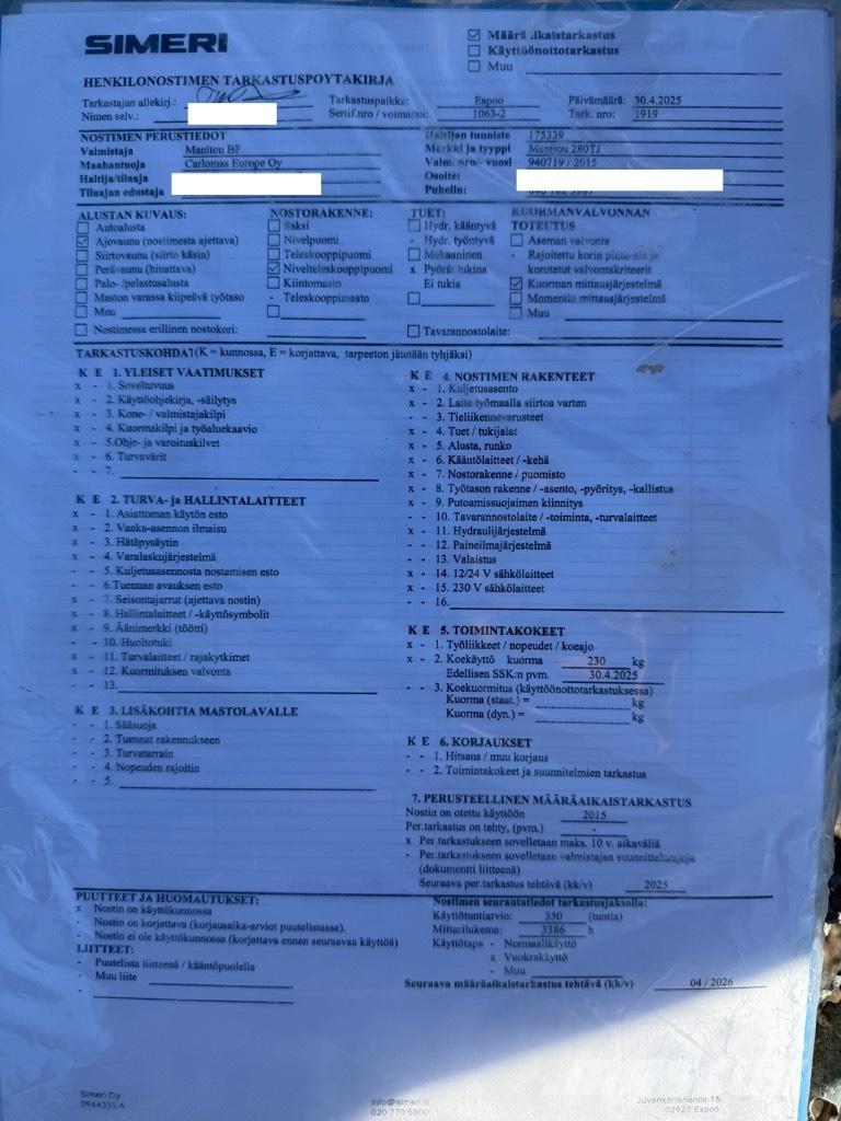 Manitou 280 TJ 관절형 전동이동 리프트