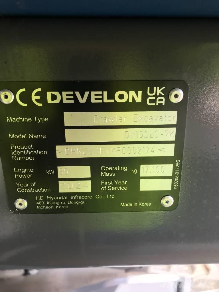 Develon DX160LC-7K 대형 굴삭기 29톤 이상