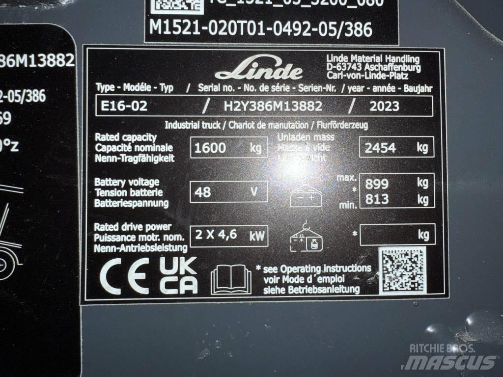 Linde E16/386-02 전동 지게차