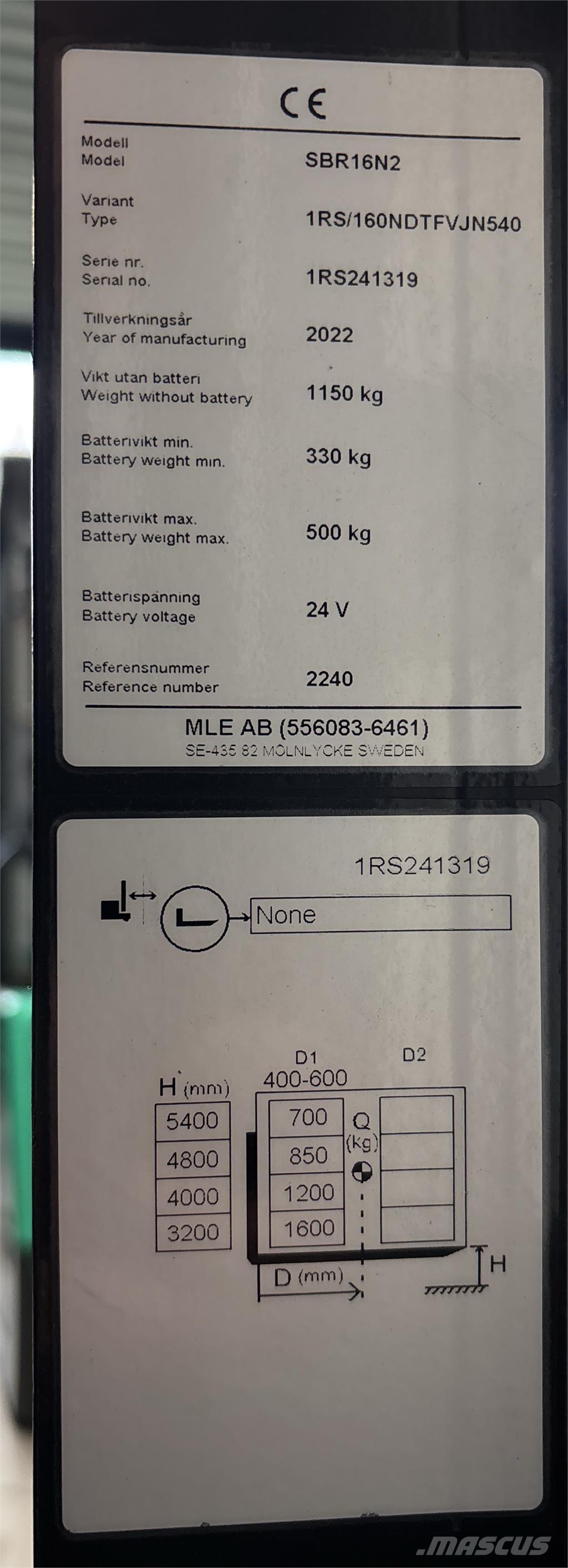 Mitsubishi SBR16N2 보행식 리치 지게차