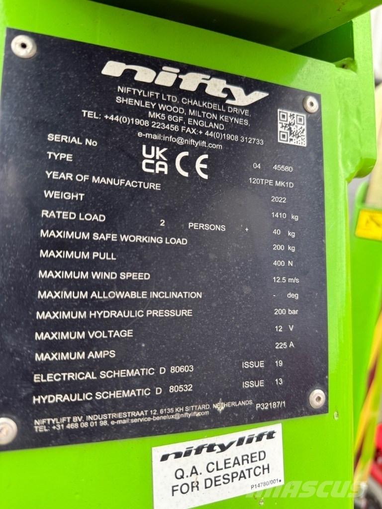 Niftylift 120TPE 트레일러 탑재 고소작업대