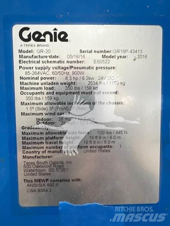 Genie GR20 인원/화물 앨리베이터