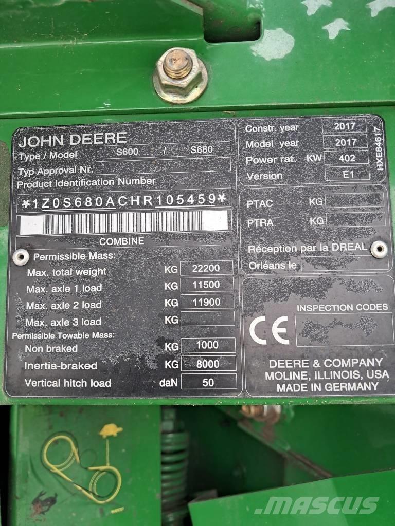 John Deere S 680 i 콤바인 수확기