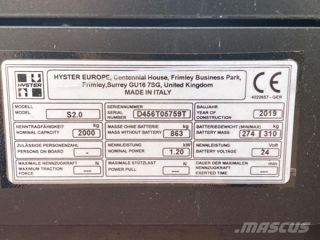 Hyster S 2.0 포크리프트