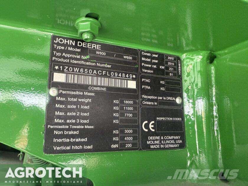 John Deere W650 트랙터