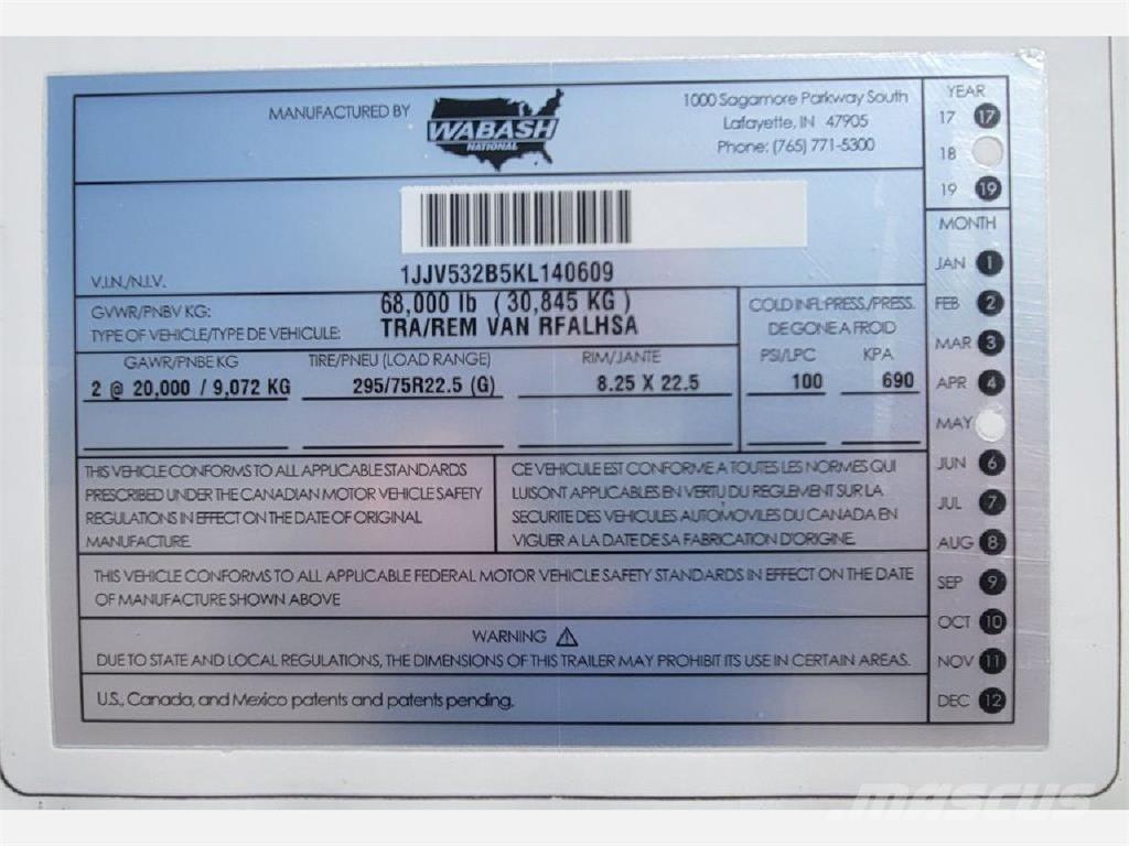 Wabash Reefer 온도 조절식 세미 트레일러