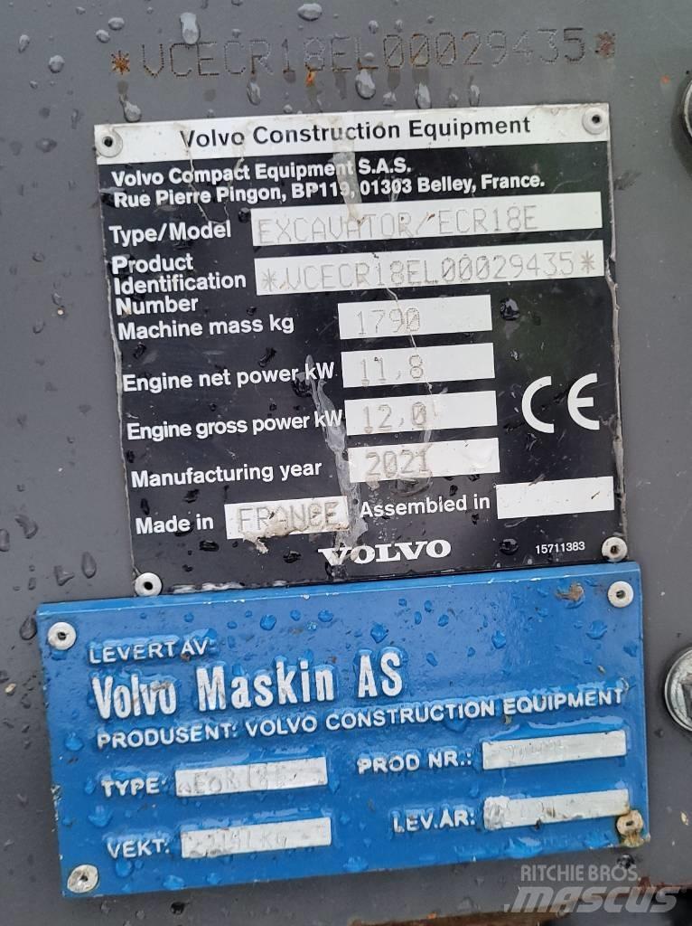 Volvo ECR18E 소형 굴삭기 7톤 미만