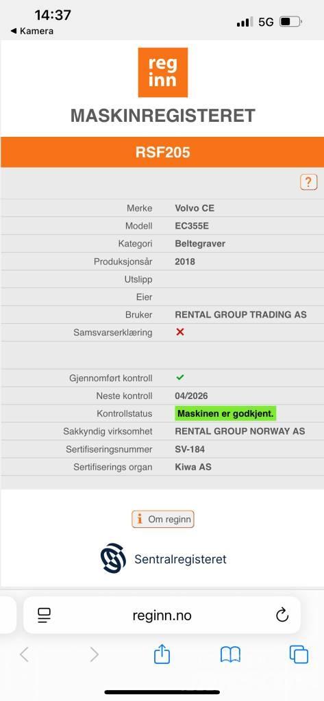 Volvo ECR355EL 대형 굴삭기 29톤 이상