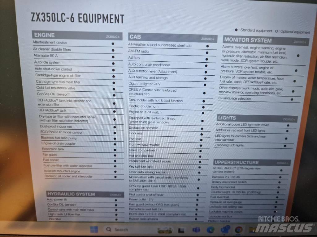 Hitachi ZX 350 LC-6 대형 굴삭기 29톤 이상