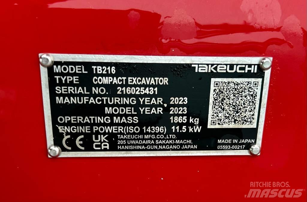Takeuchi TB 216A V4 소형 굴삭기 7톤 미만