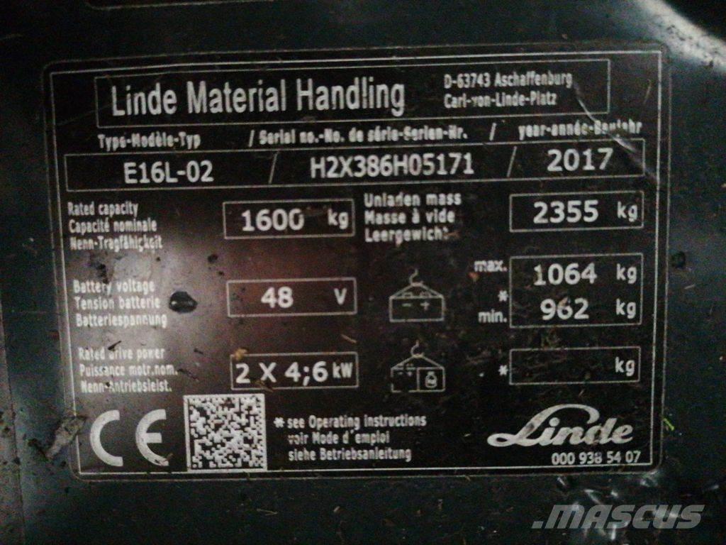 Linde E16L-02 전동 지게차