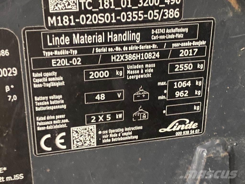 Linde E20L-02 전동 지게차