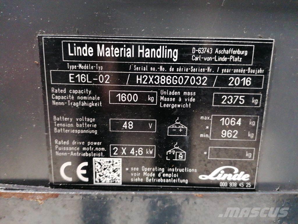Linde E16L-02 전동 지게차