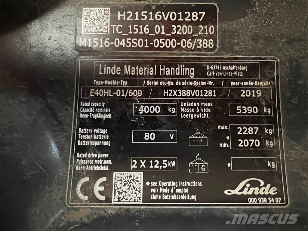 Linde E 40/600 HL 전동 지게차