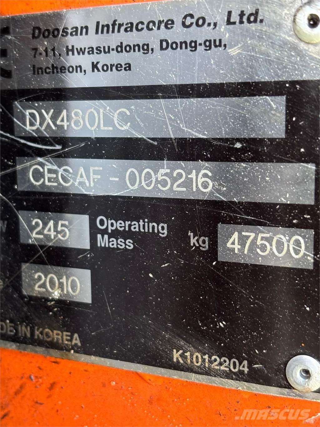 Doosan DX480LC 대형 굴삭기 29톤 이상
