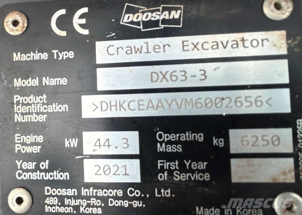 Doosan DX63-3 대형 굴삭기 29톤 이상