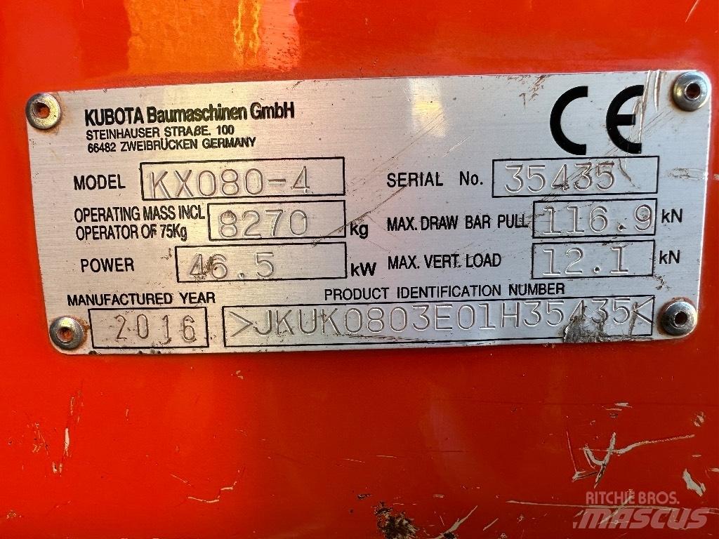 Kubota KX 080-4 소형 굴삭기 7톤 미만