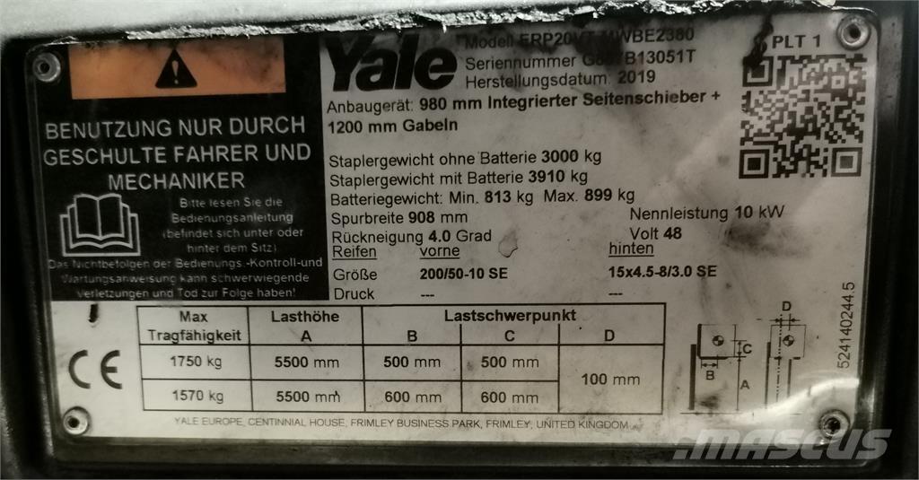 Yale ERP20VT MWB 전동 지게차