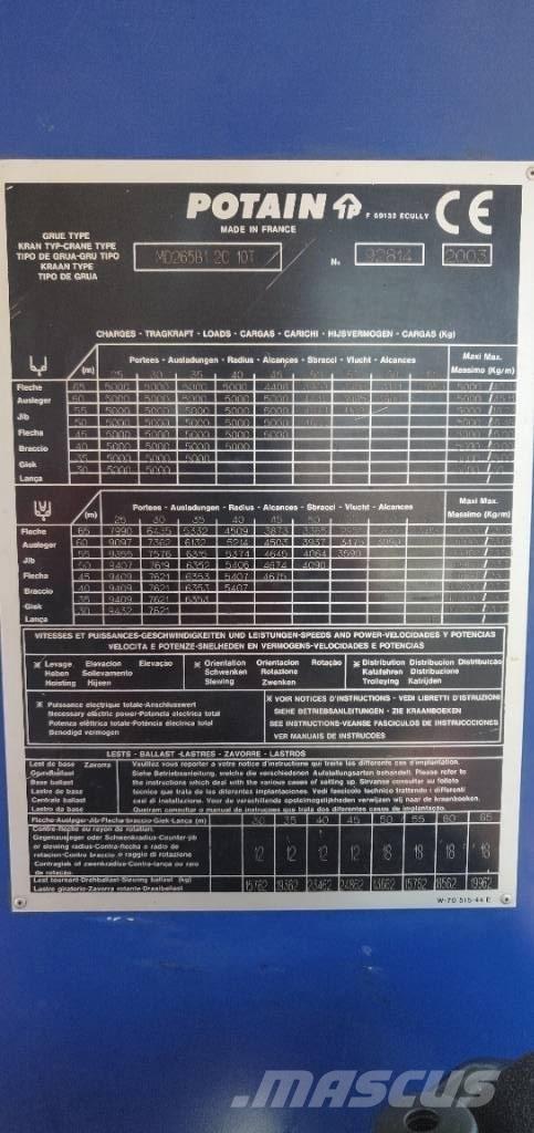 Potain MD265 타워 크레인