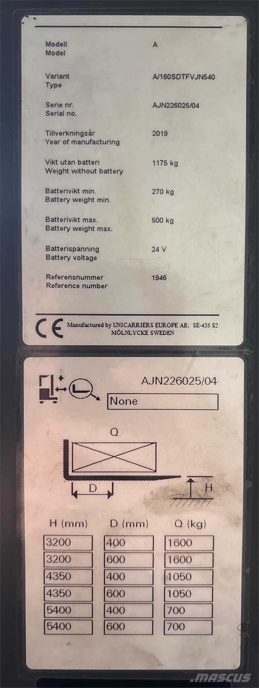 Atlet A160 보행식 리치 지게차