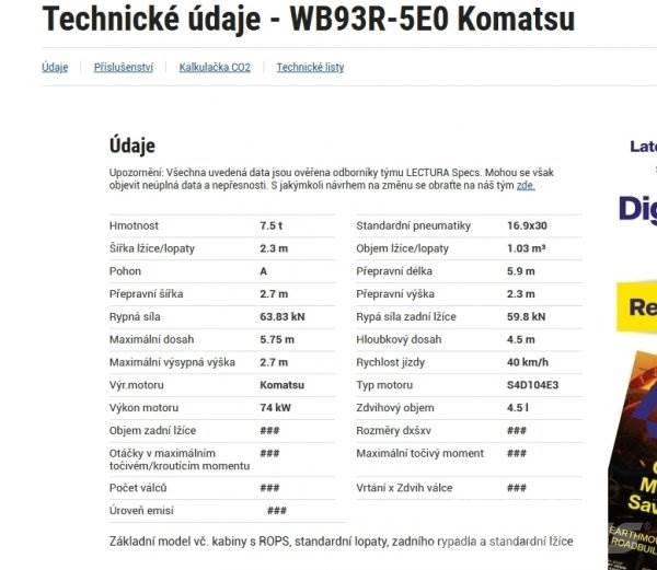 Komatsu WB 93 R 백호로더