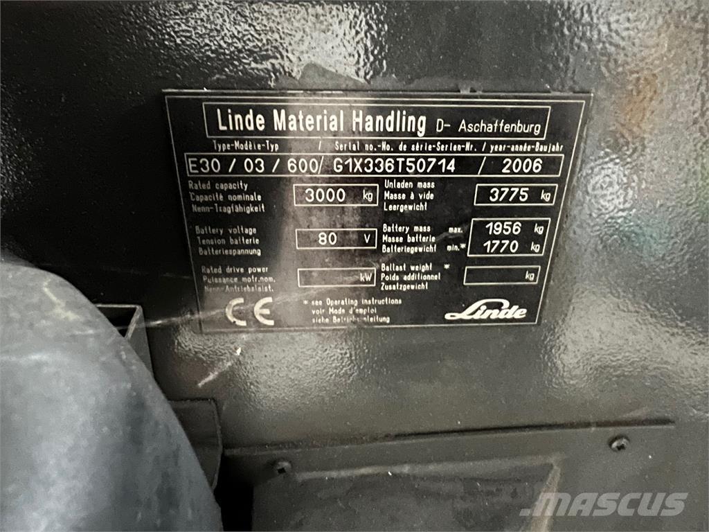 Linde E30 / 03 / 600 전동 지게차