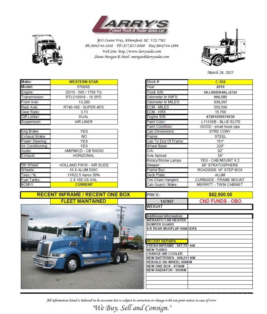 Western Star 5700 XE 트랙터 유닛