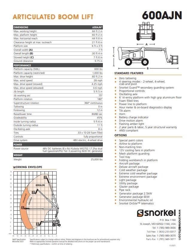 Snorkel 600AJN 관절형 전동이동 리프트