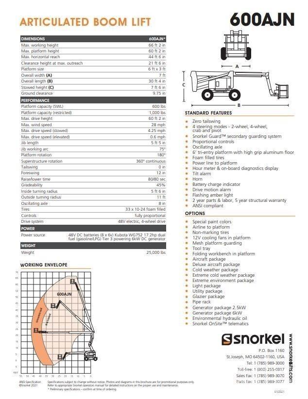 Snorkel 600AJN 관절형 전동이동 리프트