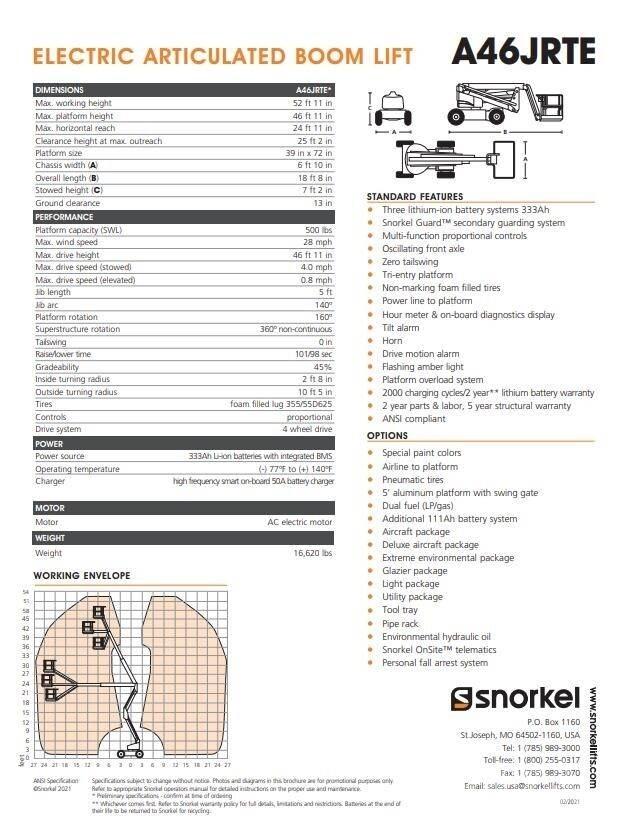 Snorkel A46JRTE 관절형 전동이동 리프트